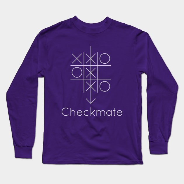 Tic Tac Toe Checkmate (dark background) Long Sleeve T-Shirt by Words In Drawings